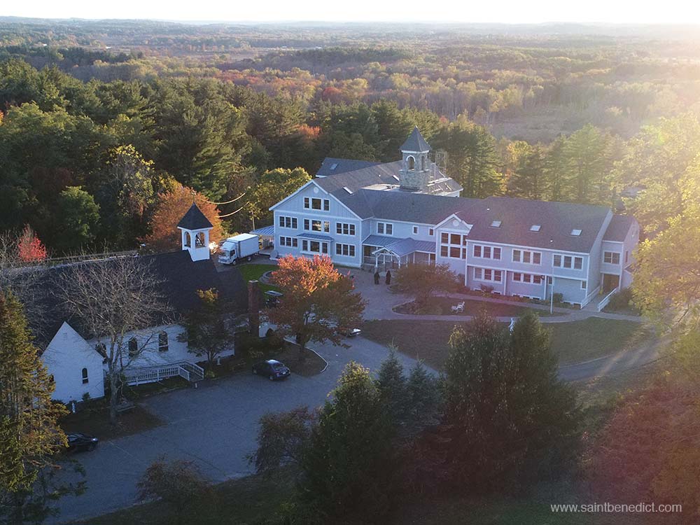 View of IHM Chapel and Elementary School. Harvard MA.